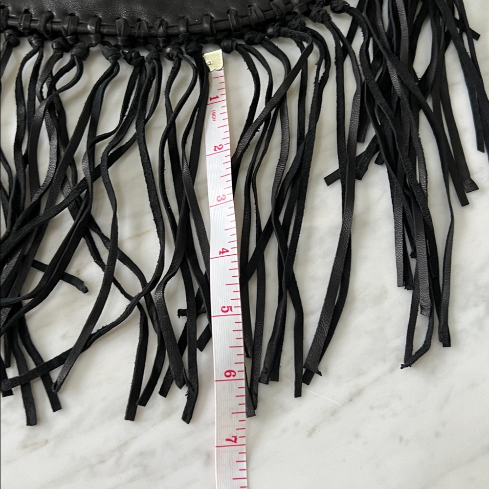 Vintage Cleobella Black and Gold Beaded Fringe Drawstring Leather Wristlet - Picture 10 of 11